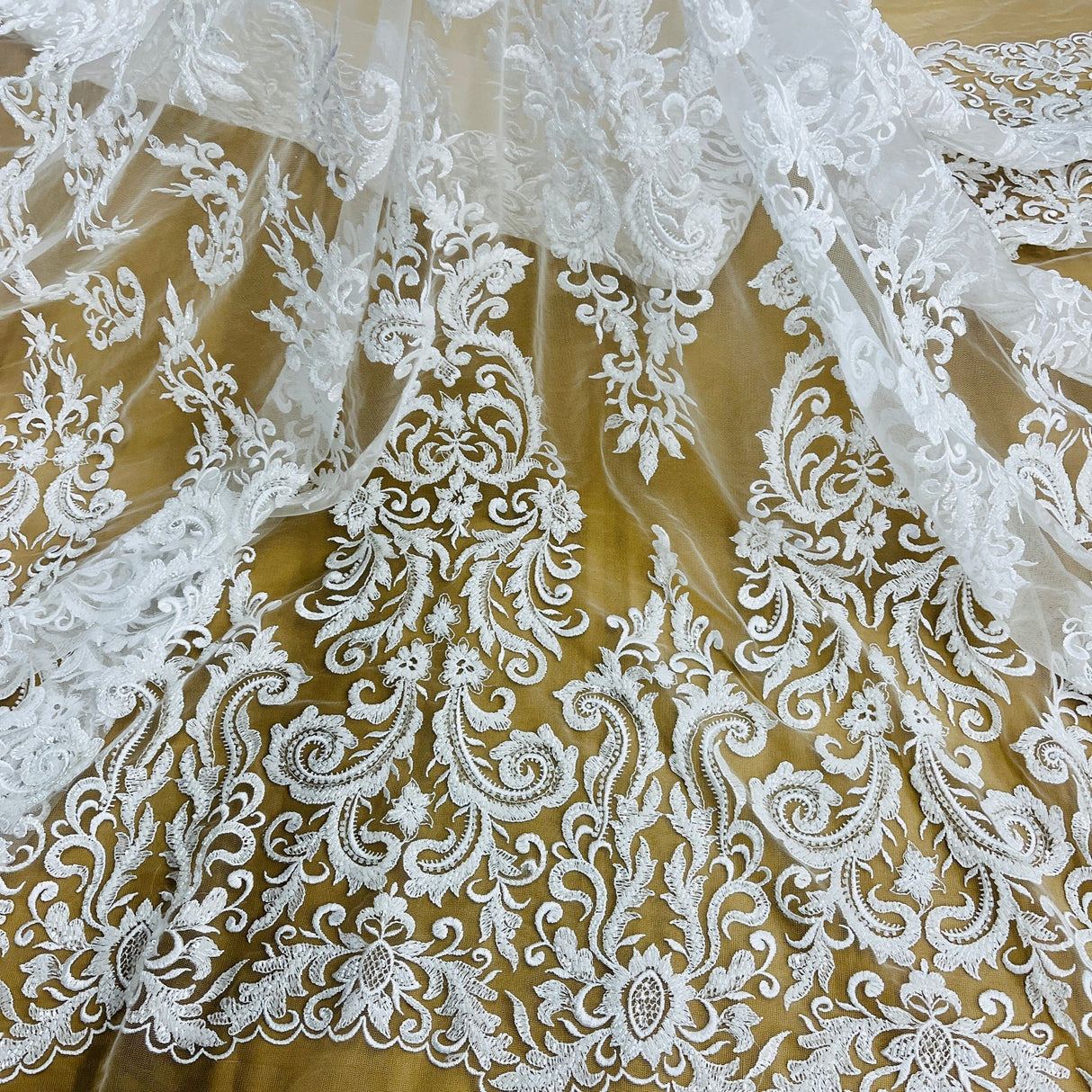 1 Yard Beaded Lace Fabric Embroidered on Polyester Net Mesh, 52" Wide Bridal & Evening Fabric