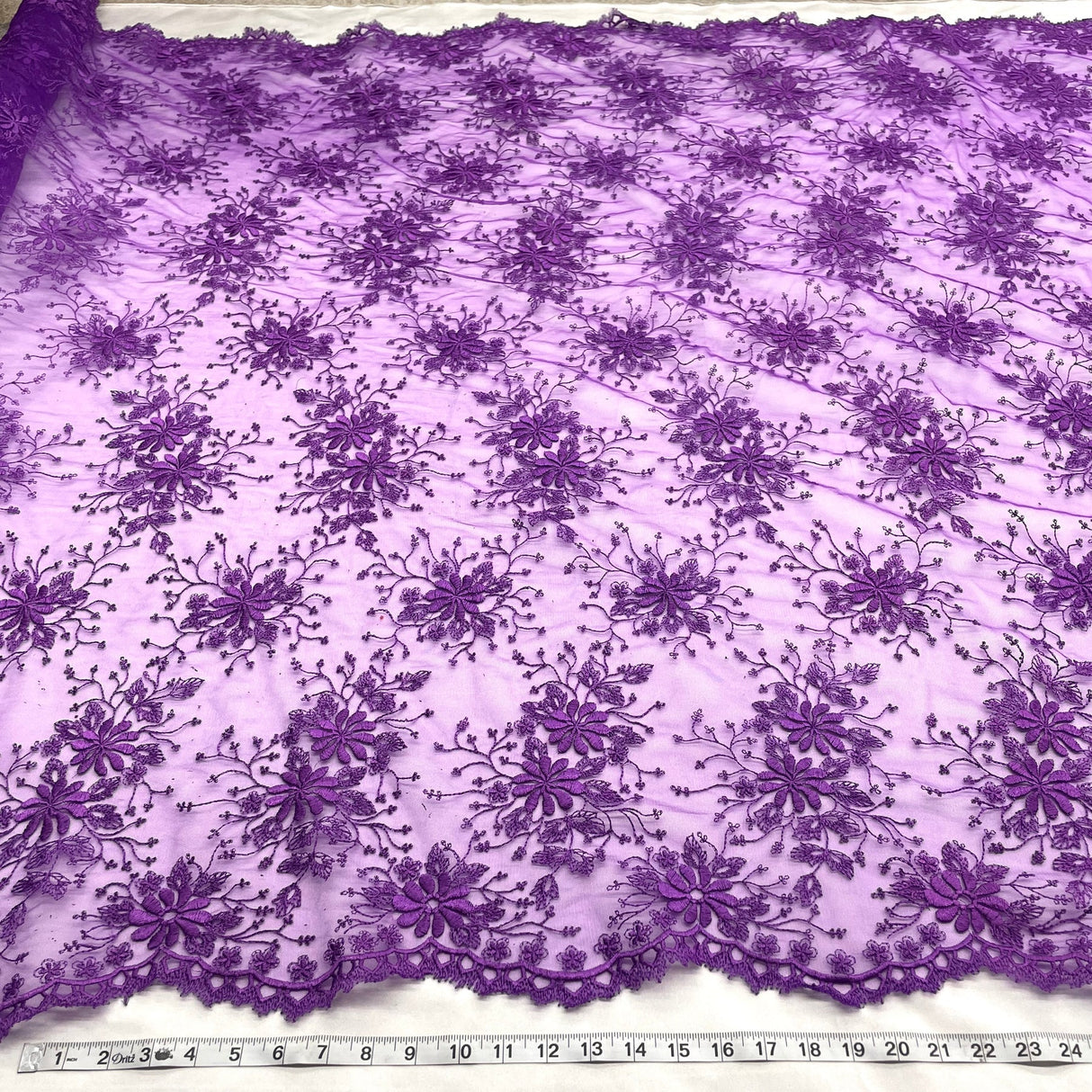 1 Yard Ivory Floral Lace Fabric Embroidered Polyester Net Mesh 52 Inch Width