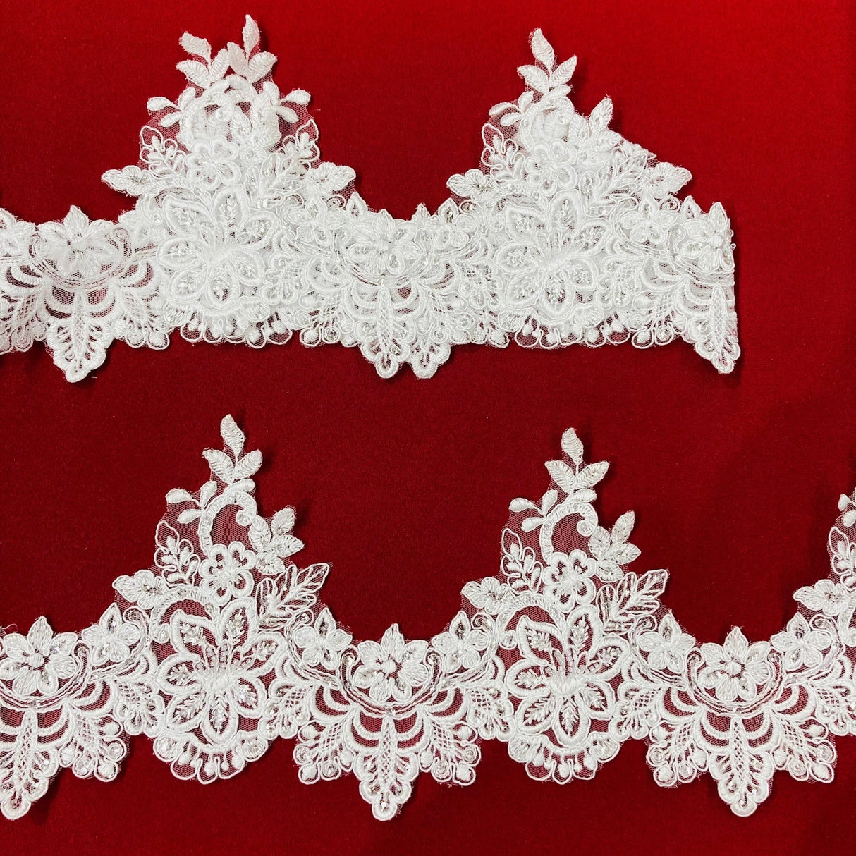 1 Yard Embroidered on 100% Polyester Net Mesh 6″ Wide Beaded & Corded Lace Trimming