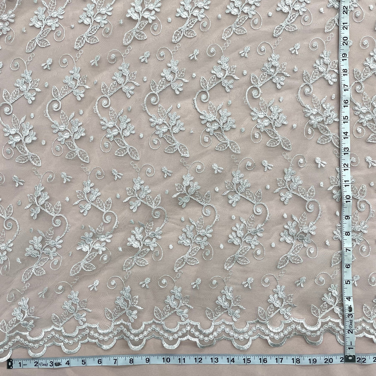 1 Yard Corded Bridal Lace Fabric Embroidered Elegant Net Mesh Wedding Gown 54" Width