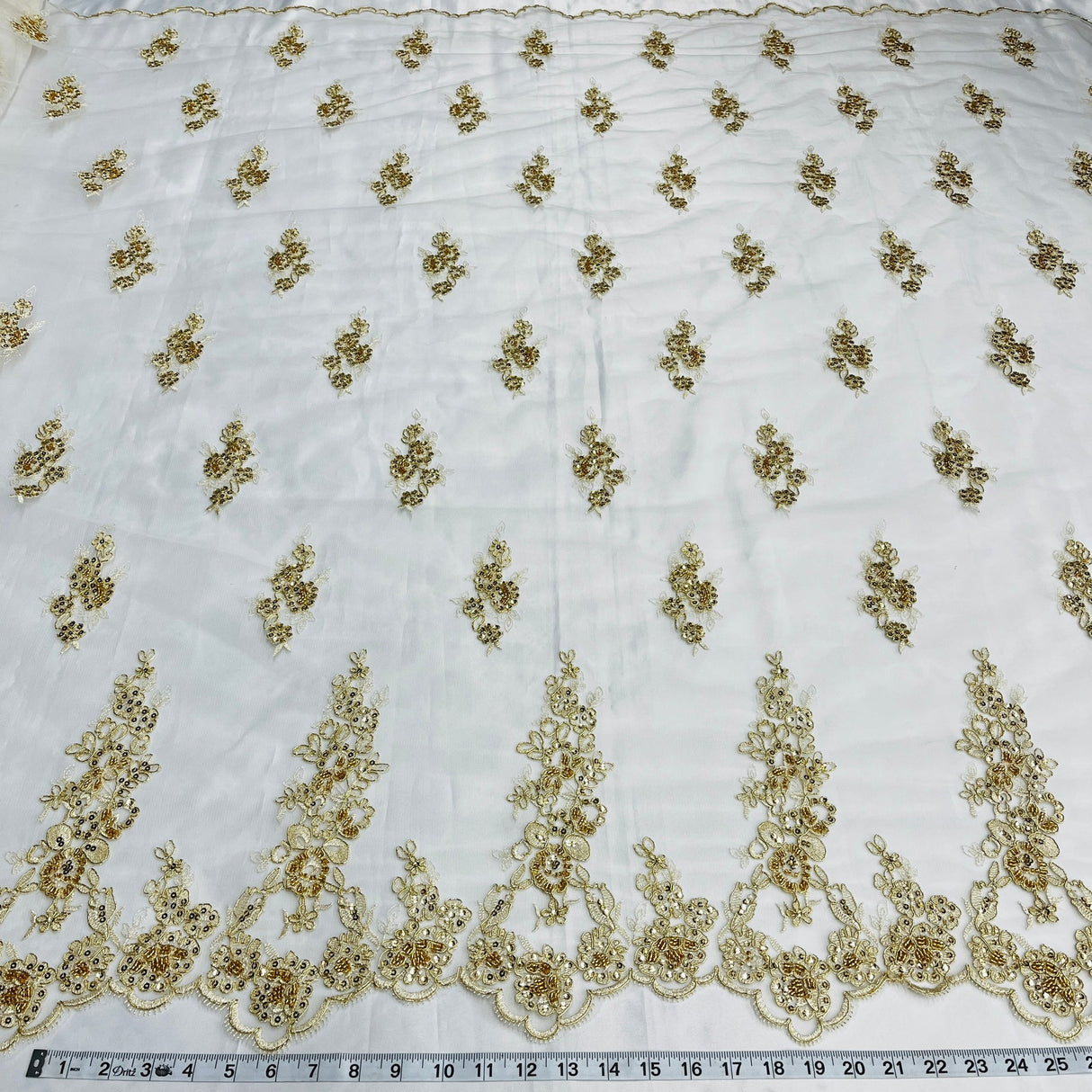1 Yard Luxurious Beaded and Corded Bridal Lace Fabric for Wedding Dresses 54" Width