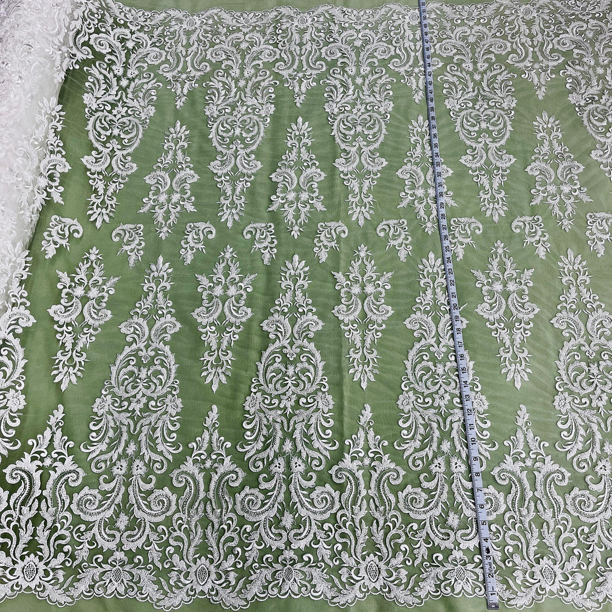 1 Yard Beaded Lace Fabric Embroidered on Polyester Net Mesh, 52" Wide Bridal & Evening Fabric
