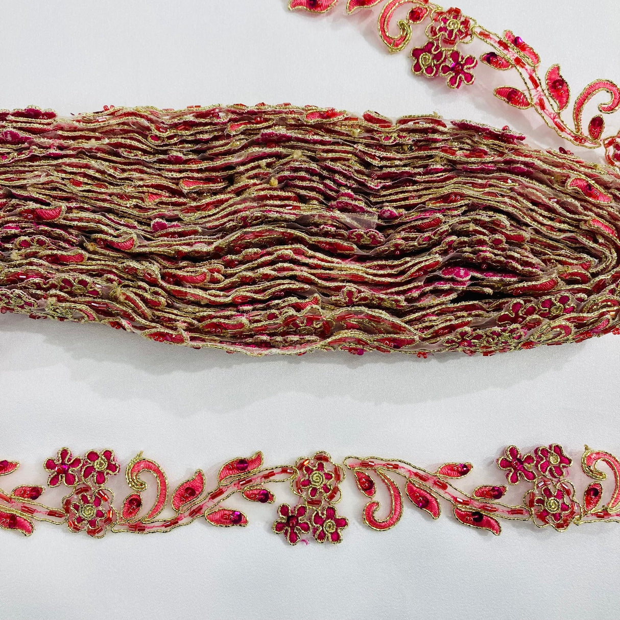 1 Yard Beaded & Corded Lace Trimming on Net Mesh | 1" Wide | Elegant Trim for Bridal, Formalwear & Dance Costumes