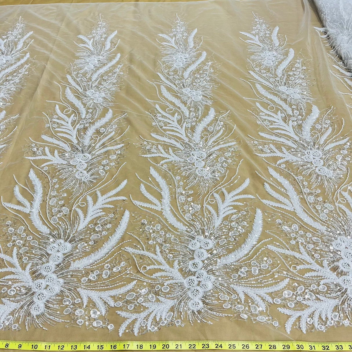 1 Yard Beaded Lace Fabric, 51" Wide Embroidered Polyester Net Mesh with Sequins for Bridal, Quinceañera & Dance Costumes