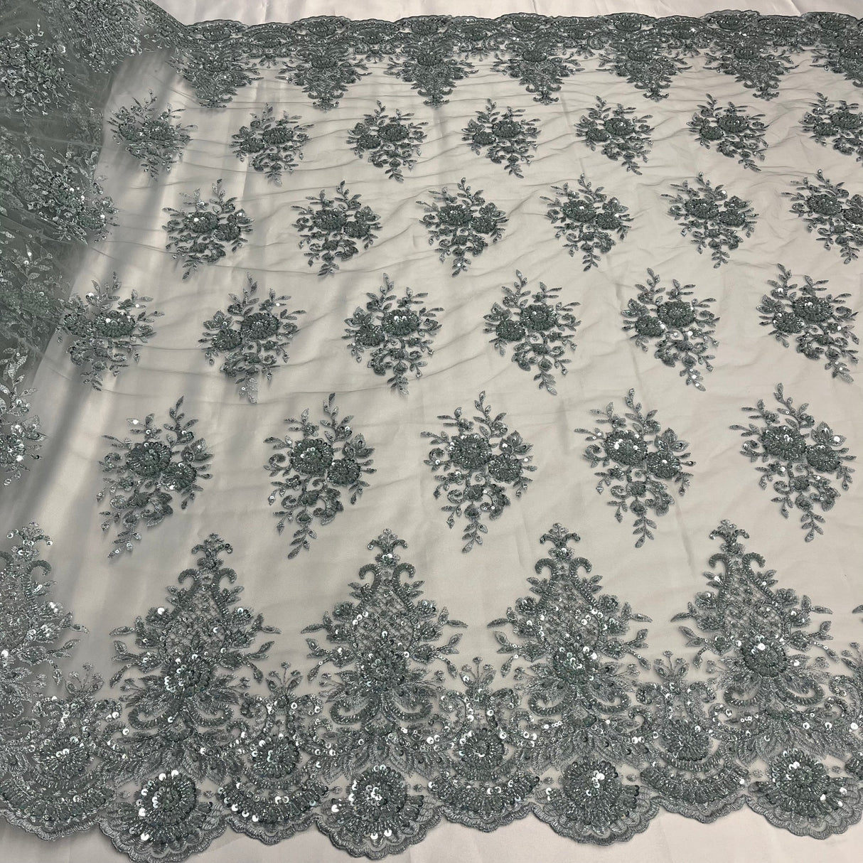 1 Yard Gold Beaded Lace Fabric Embroidered on Polyester Net Mesh 50 inch Width
