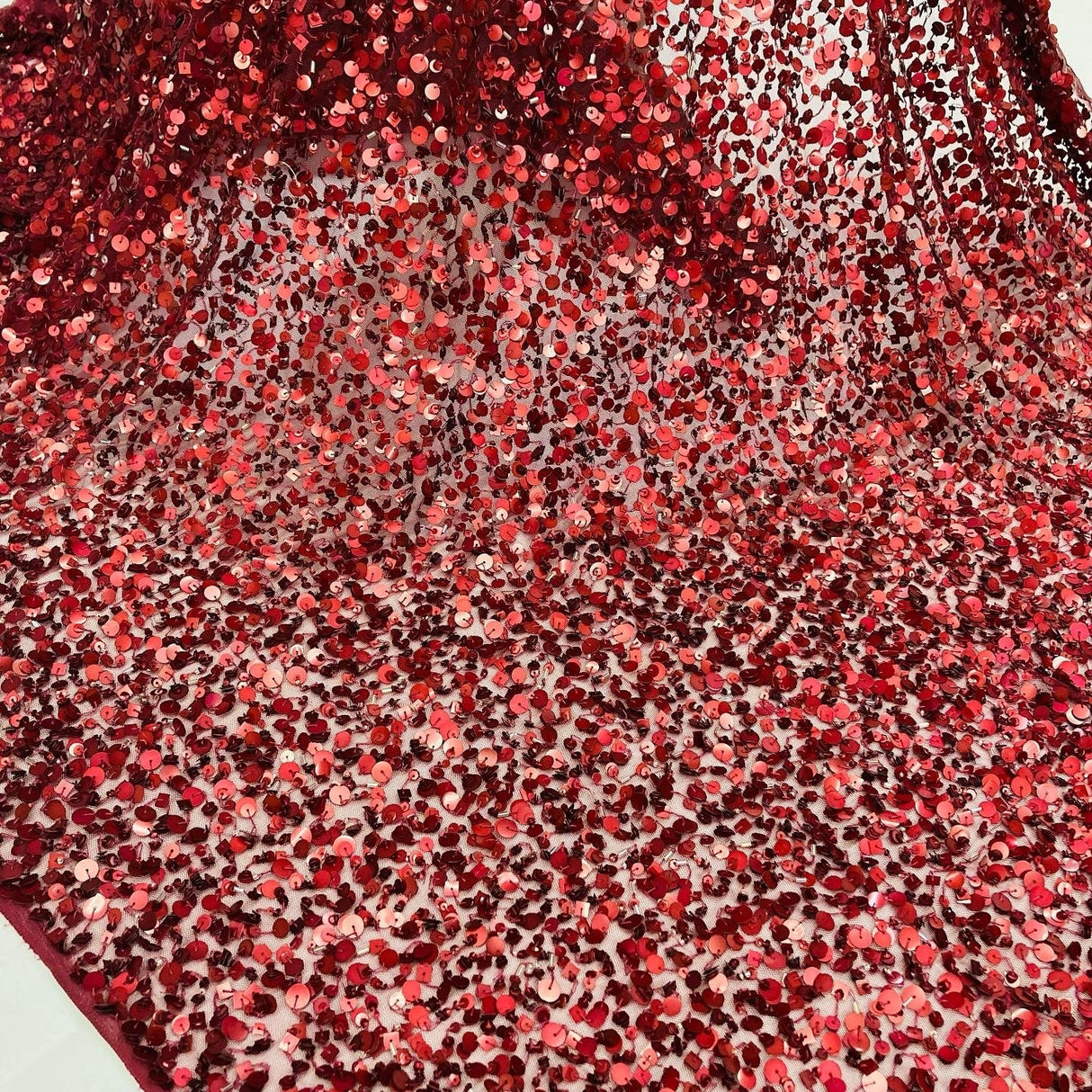 1 Yard Burgundy Sequined Lace Fabric Embroidered on Percent Polyester Net Mesh Lightweight 48 Inch Width