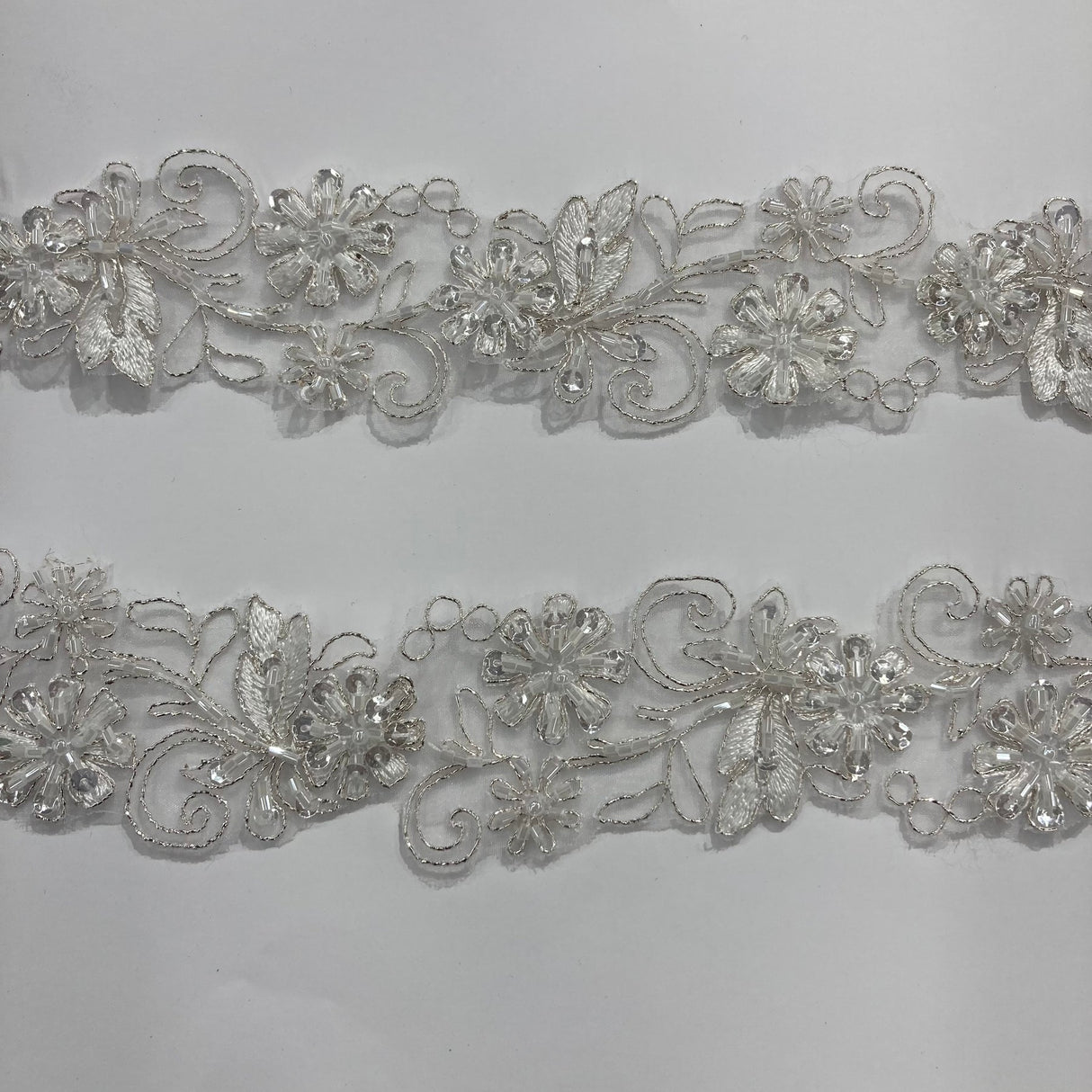 1 Yard Elegant Beaded & Corded Lace Trimming Embroidered on 100% Polyester Organza for Special Occasion Dresses 2 Inch Width