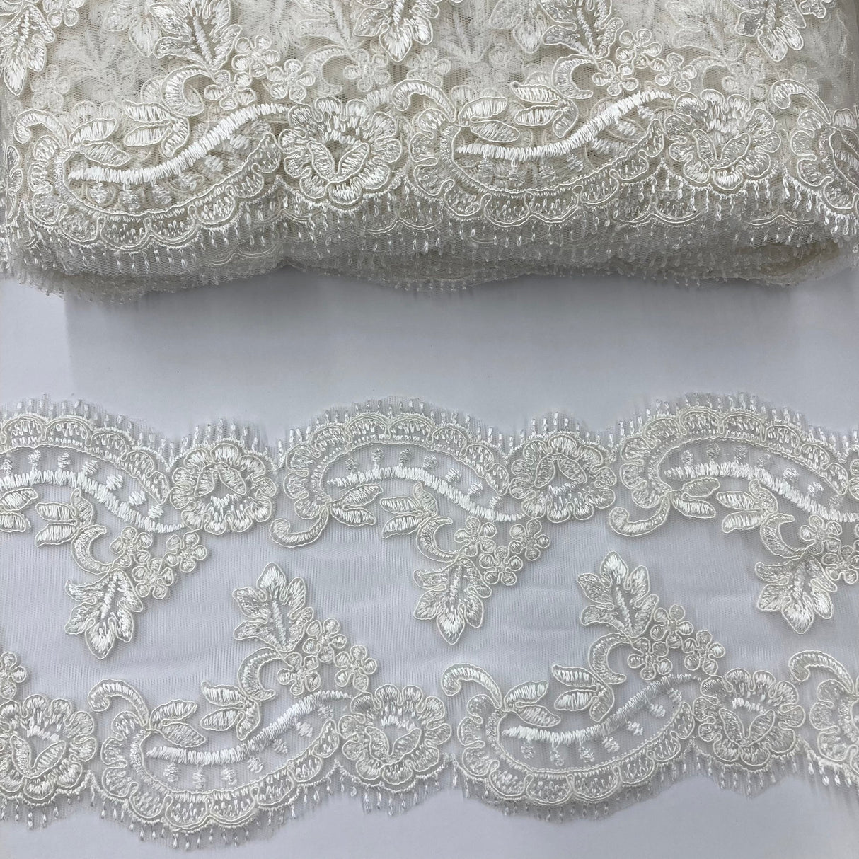1 Yard Corded Double Sided Lace Trimming on 100% Polyester Net Mesh 5″ Wide