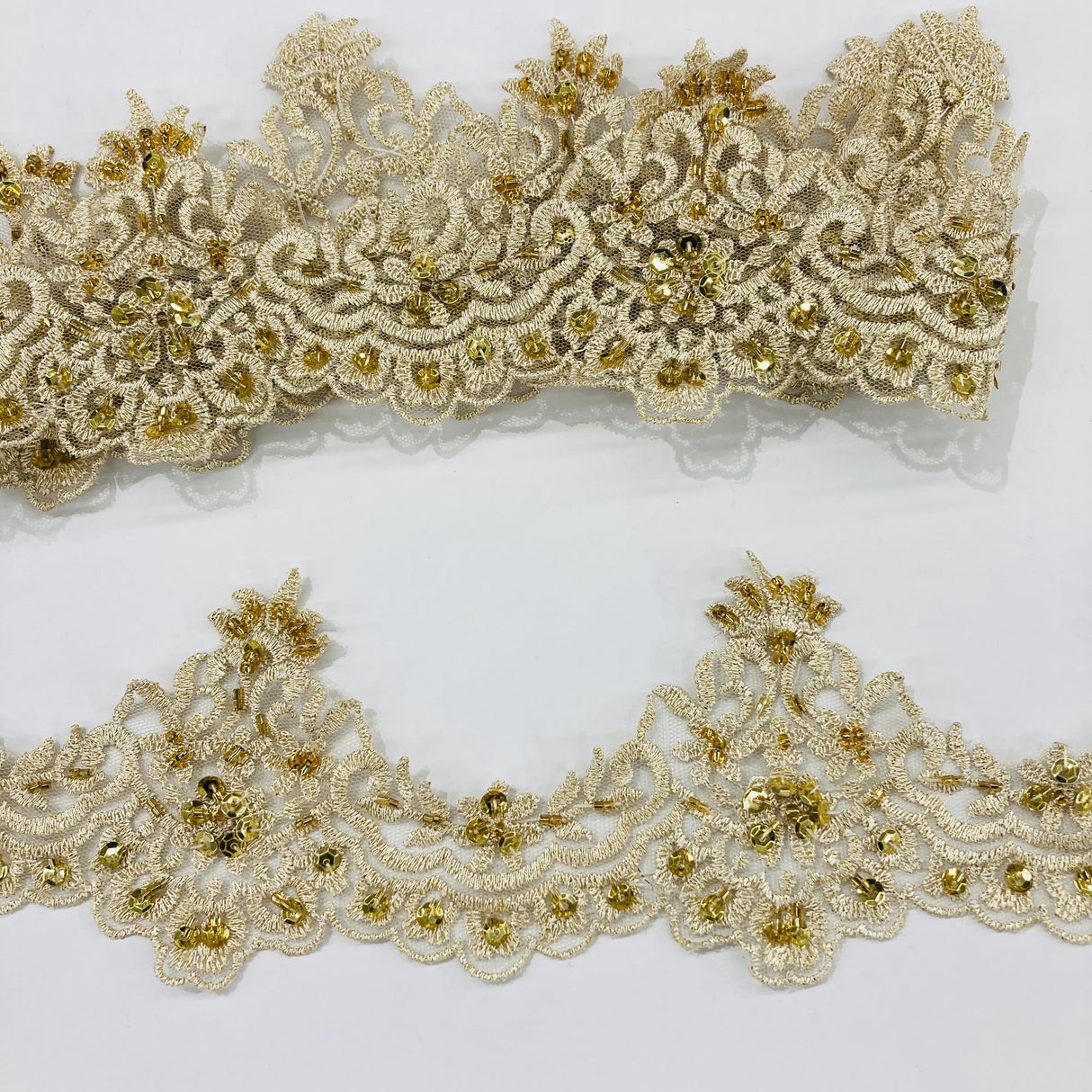 1 Yard Luxurious Beaded Lace Trimming Embroidered on 100% Polyester Net Mesh for Special Occasions 3 Inch Width