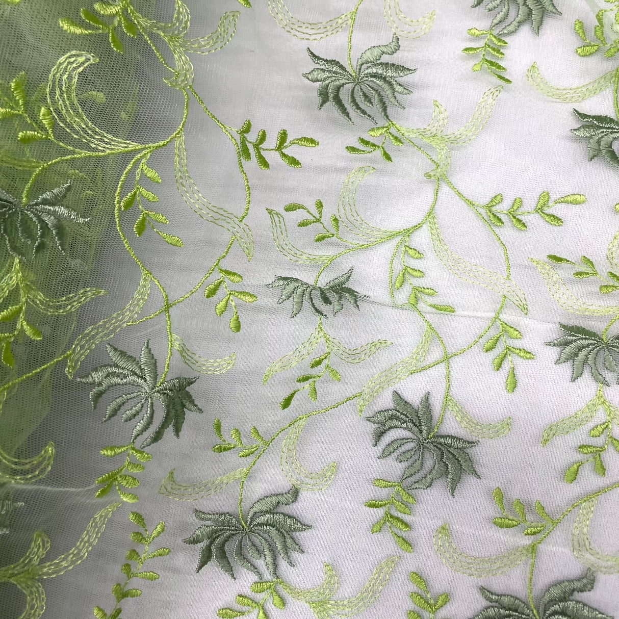 1 Yard Brown Orange Embroidered Lace Fabric on Polyester Net Mesh 54 Inch Width