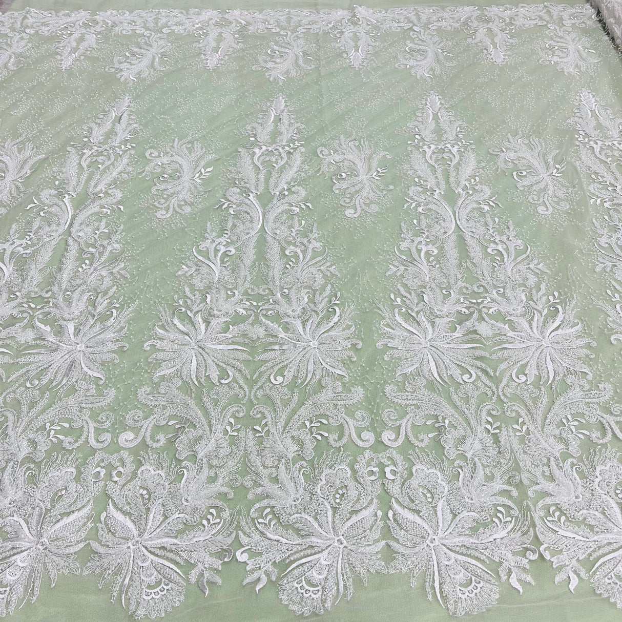 1 Yard Beaded Lace Fabric Embroidered with Fuzzy Thread on Polyester Net Mesh 53" Wide, Lace USA