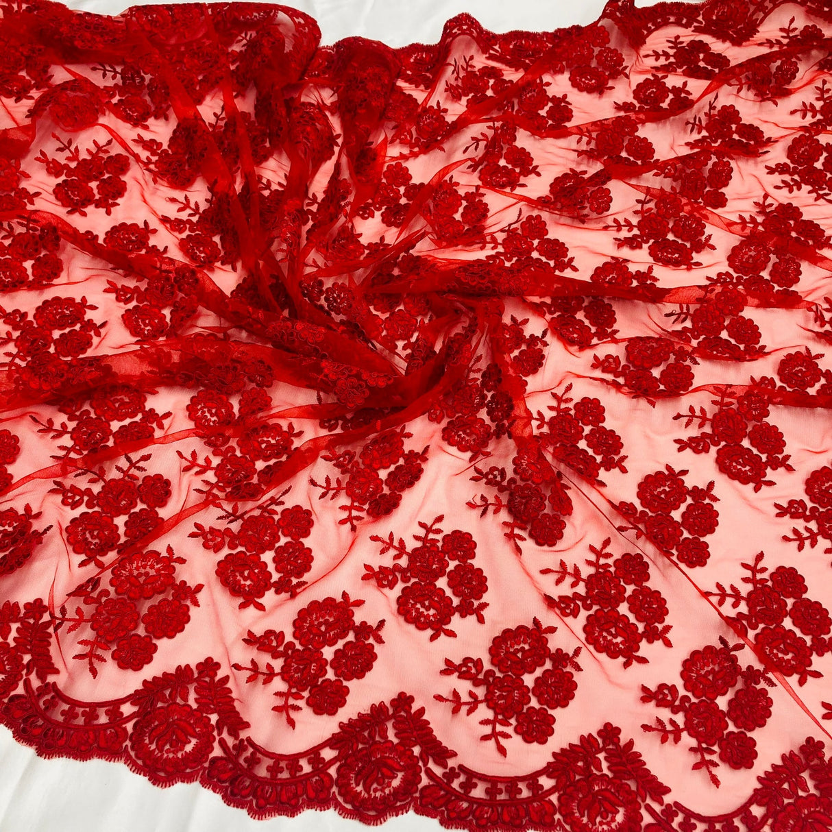 1 Yard Elegant Corded Lace Fabric Embroidered Bridal Mesh for Dresses 50" Width