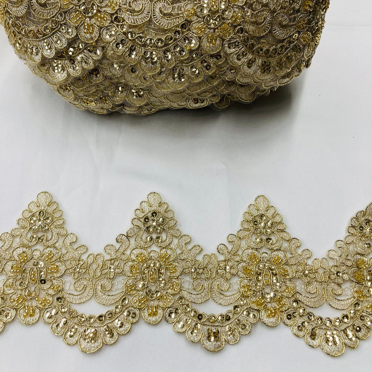 1 Yard Elegant Beaded & Corded Lace Trimming Embroidered on 100% Polyester Net Mesh for Bridal Dresses 4.5 Inch Width