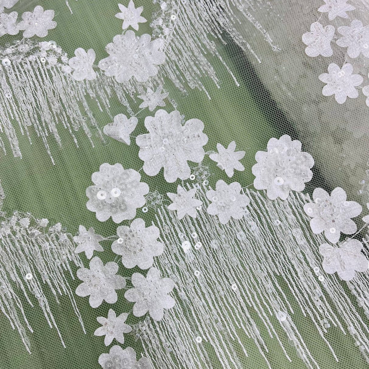 1 Yard Exquisite Off White Beaded 3D Floral Lace Fabric on Net Mesh 52 inch Width