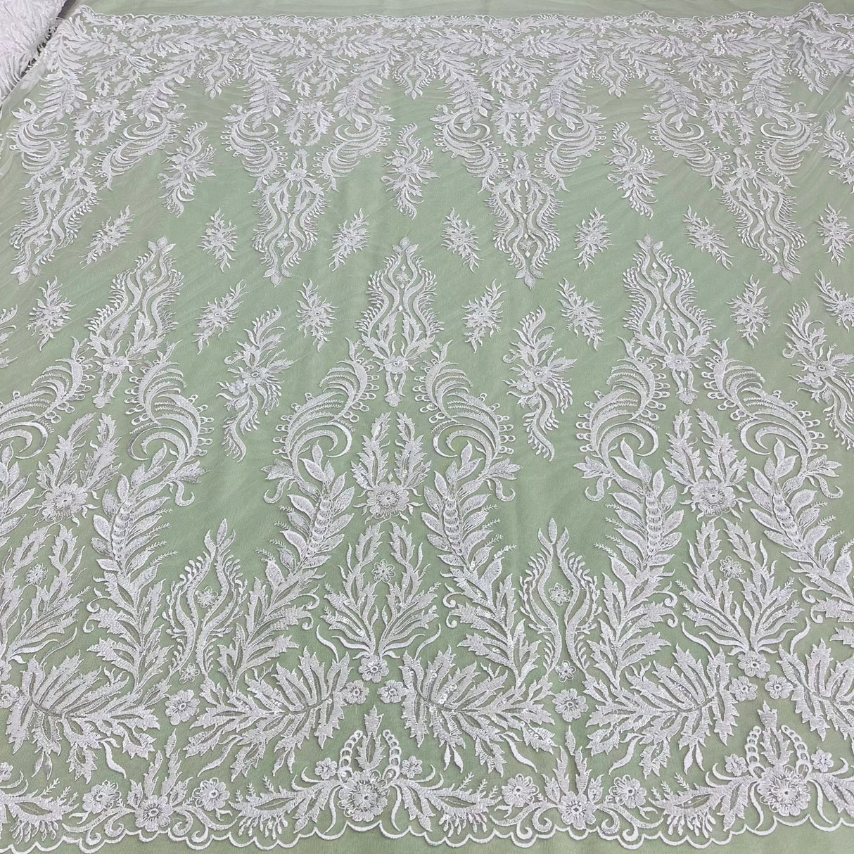 1 Yard Beaded & Sequined Lace Fabric on Polyester Net Mesh, 56" Wide Bridal & Evening Fabric