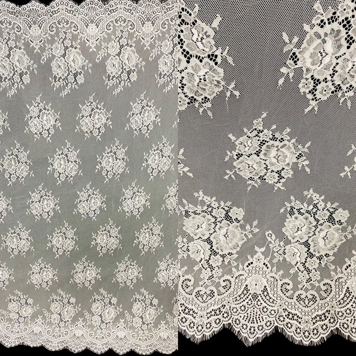 3 Yards Chantilly Eyelash Scalloped Lace 60″ Wide Embroidered Polyester Fabric for Bridal, Evening & Dancewear