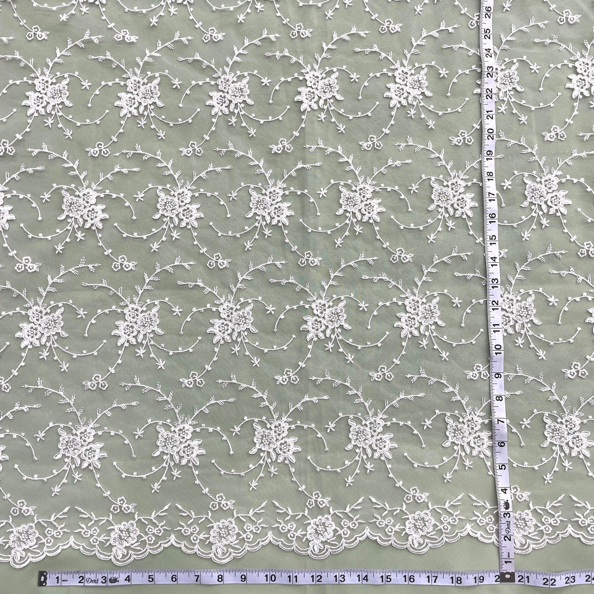 1 Yard Lime Green Corded embroidery and delicate detailing Fabric, 52 Inches Wide