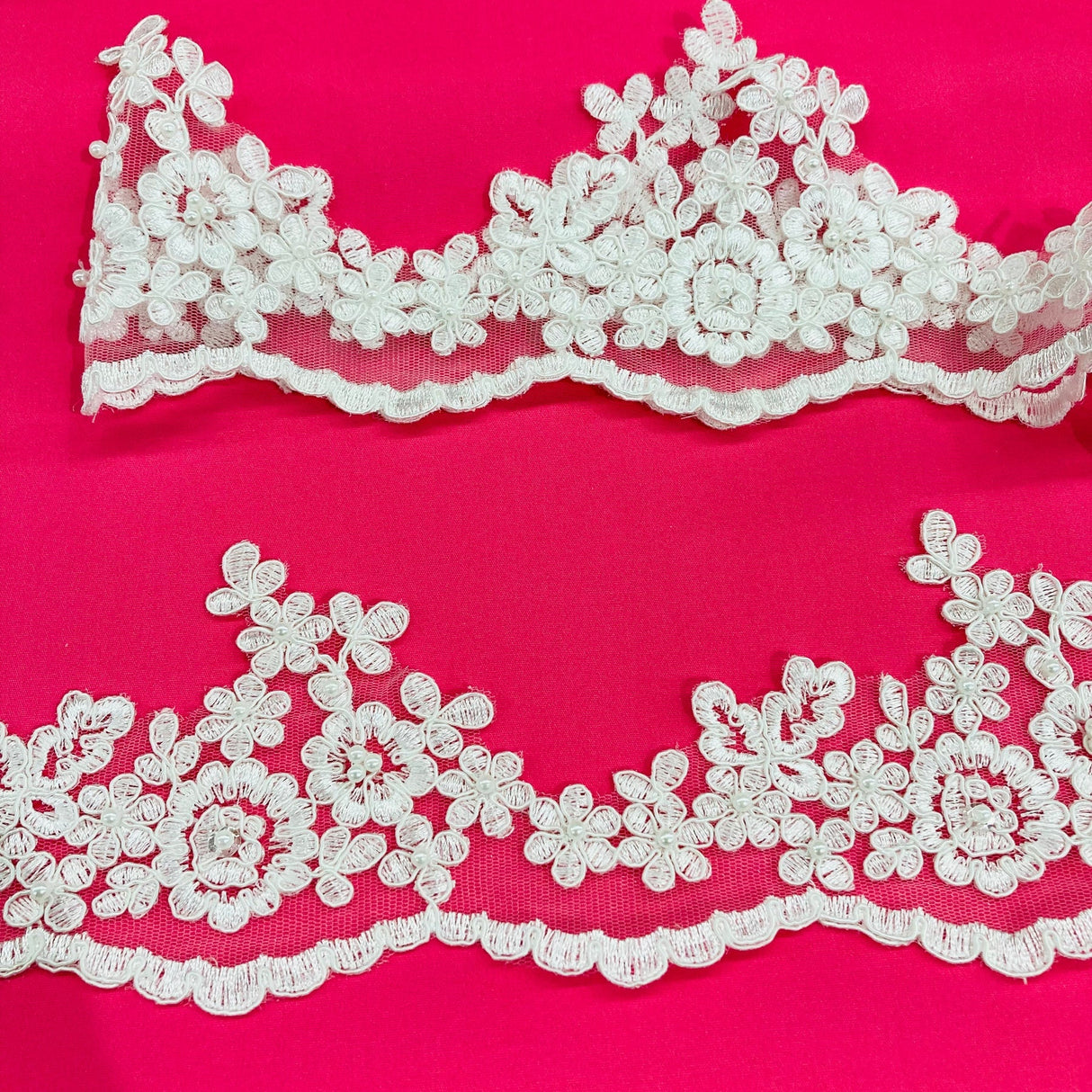 1 Yard Premium Beaded & Corded Lace Trimming on Polyester Net Mesh for Wedding Gowns