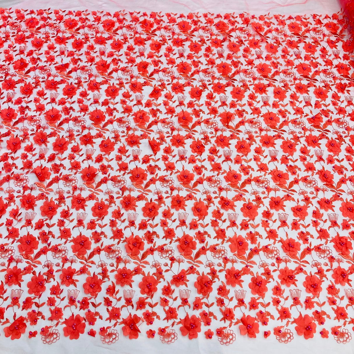 1 Yard Beaded 3D Floral Lace Fabric Embroidered Couture Mesh Dress 49" Width