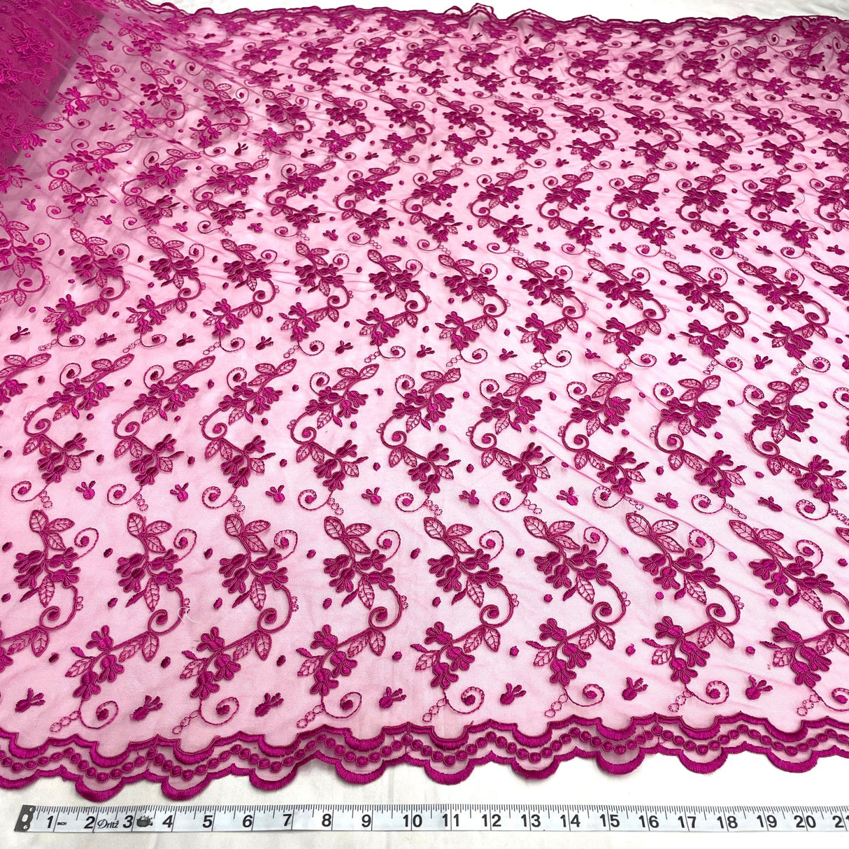 1 Yard Corded Bridal Lace Fabric Embroidered Elegant Net Mesh Wedding Gown 54" Width