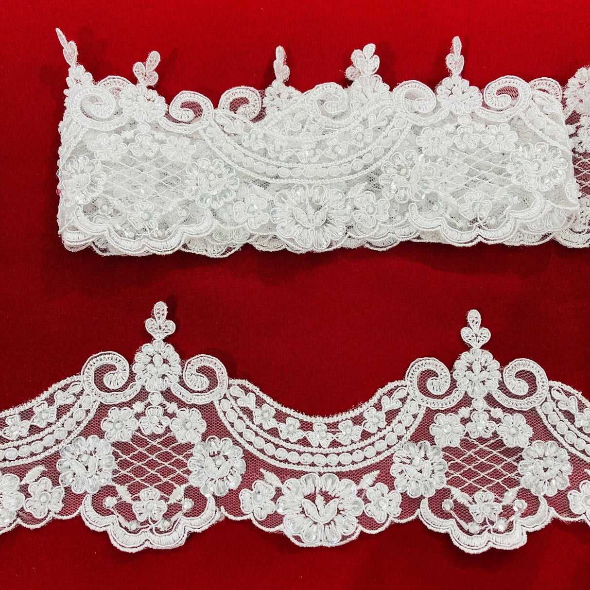 1 Yard 5″ Wide Beaded & Corded Lace Trimming Embroidered on 100% Polyester Net Mesh