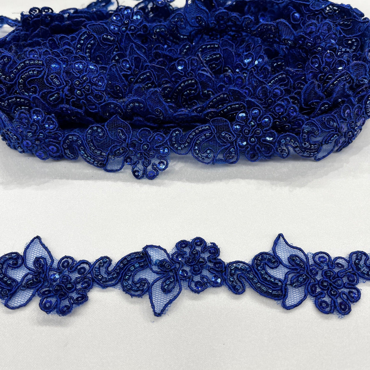 1 Yard Luxury Beaded and Corded Lace Trimming Embroidered on Fine Polyester Organza for Dresses 2 Inch Width