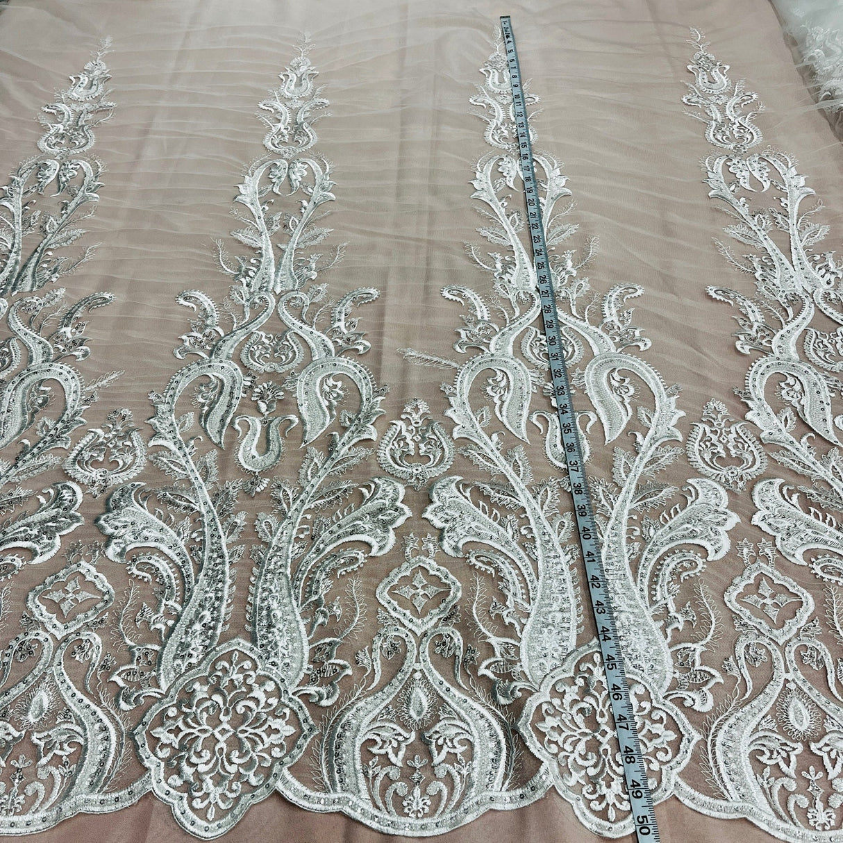 1 Yard Gold Beaded Lace Fabric Embroidered on Polyester Mesh, 50" Wide Decorative Fabrication