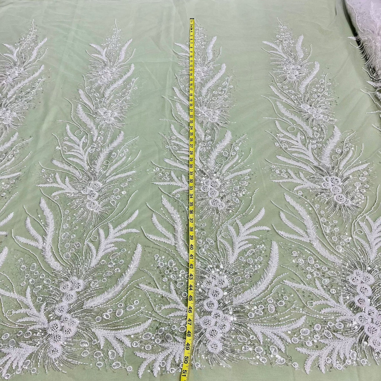 1 Yard Beaded Lace Fabric, 51" Wide Embroidered Polyester Net Mesh with Sequins for Bridal, Quinceañera & Dance Costumes