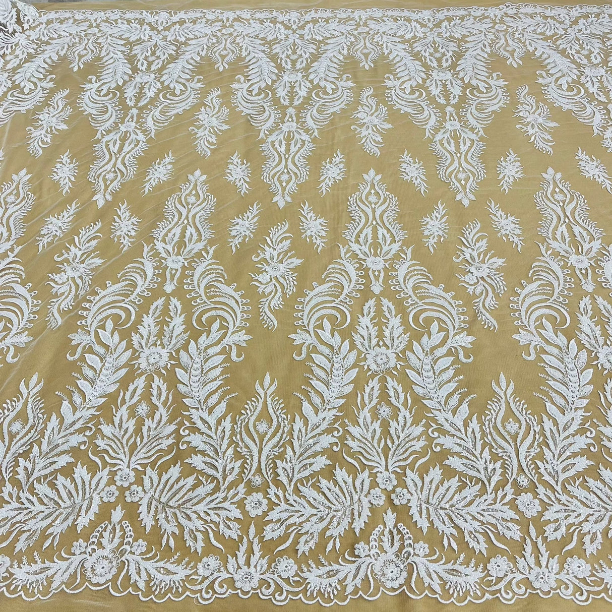 1 Yard Beaded & Sequined Lace Fabric on Polyester Net Mesh, 56" Wide Bridal & Evening Fabric