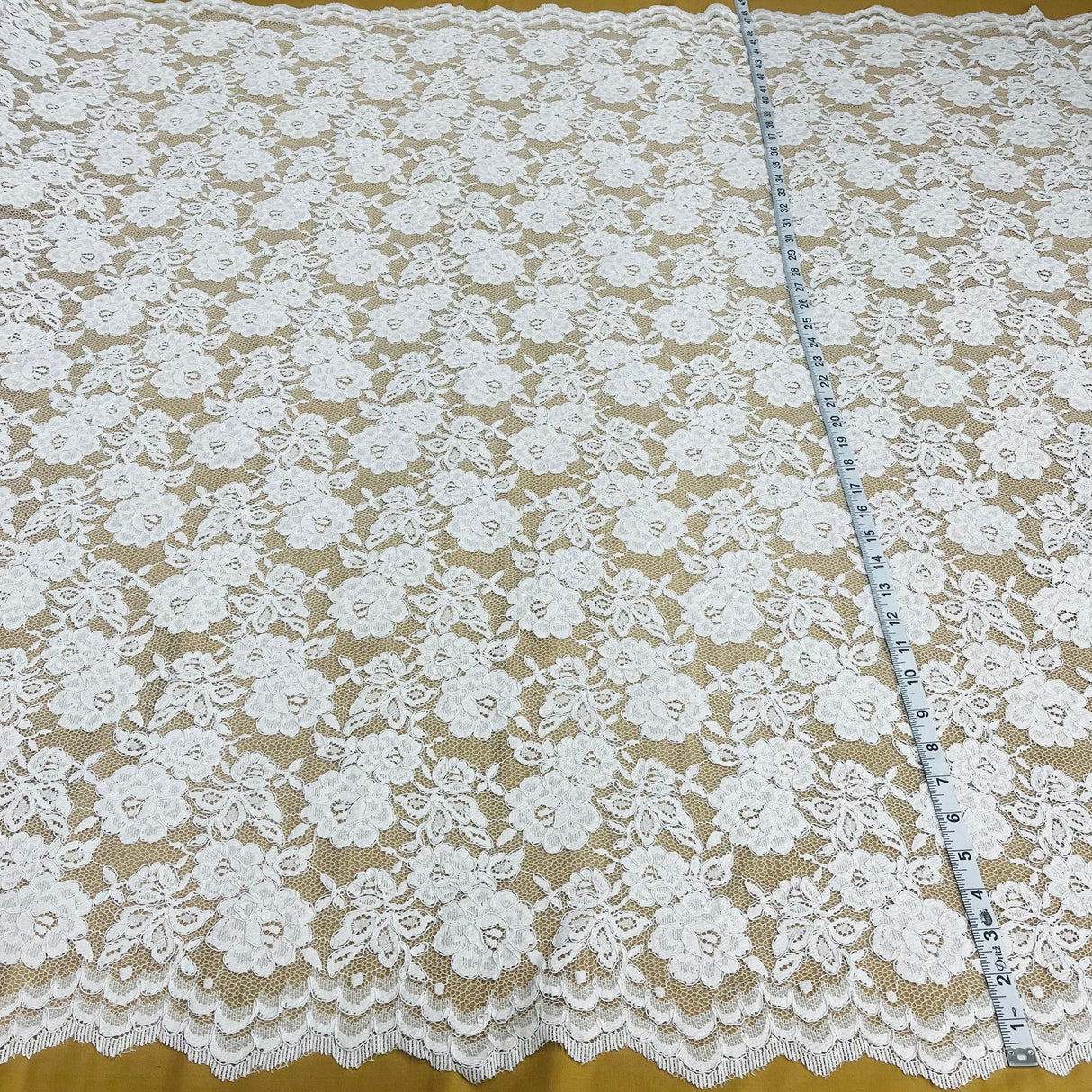 1 Yard Luxurious Corded Bridal Lace Fabric Embroidered on Polyester Net Mesh 49" Width