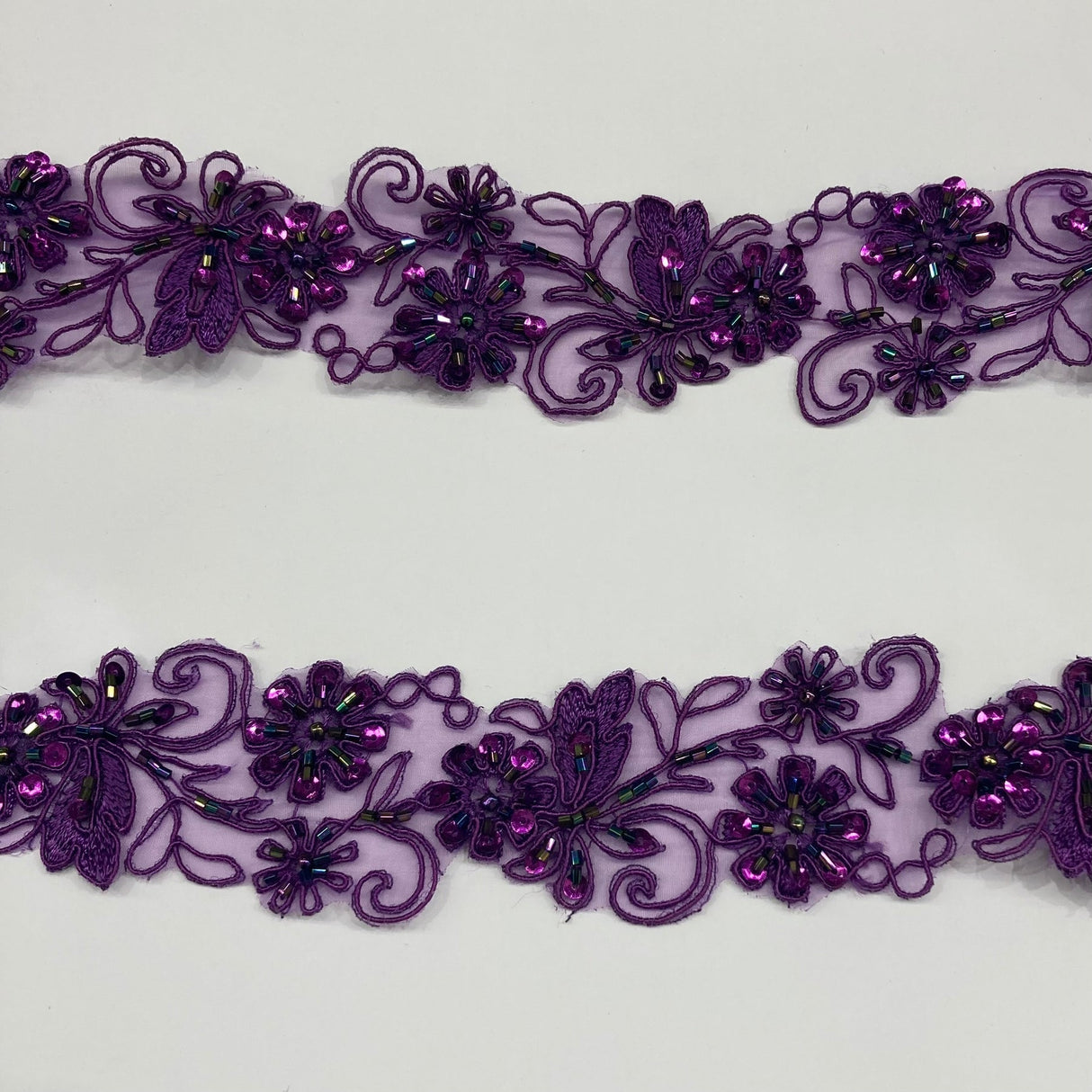 1 Yard Elegant Beaded & Corded Lace Trimming Embroidered on 100% Polyester Organza for Special Occasion Dresses 2 Inch Width