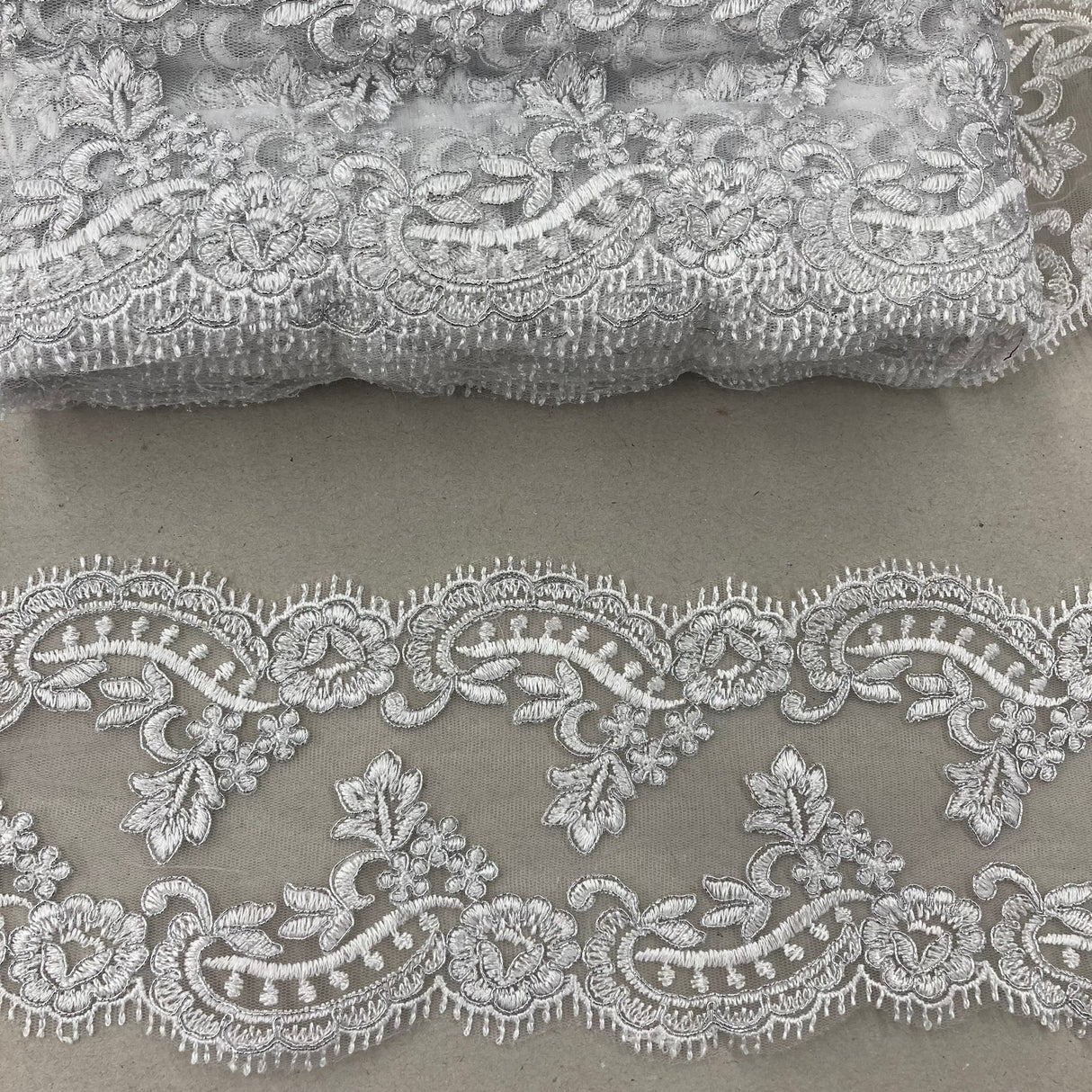 1 Yard Corded Double Sided Lace Trimming on 100% Polyester Net Mesh 5″ Wide