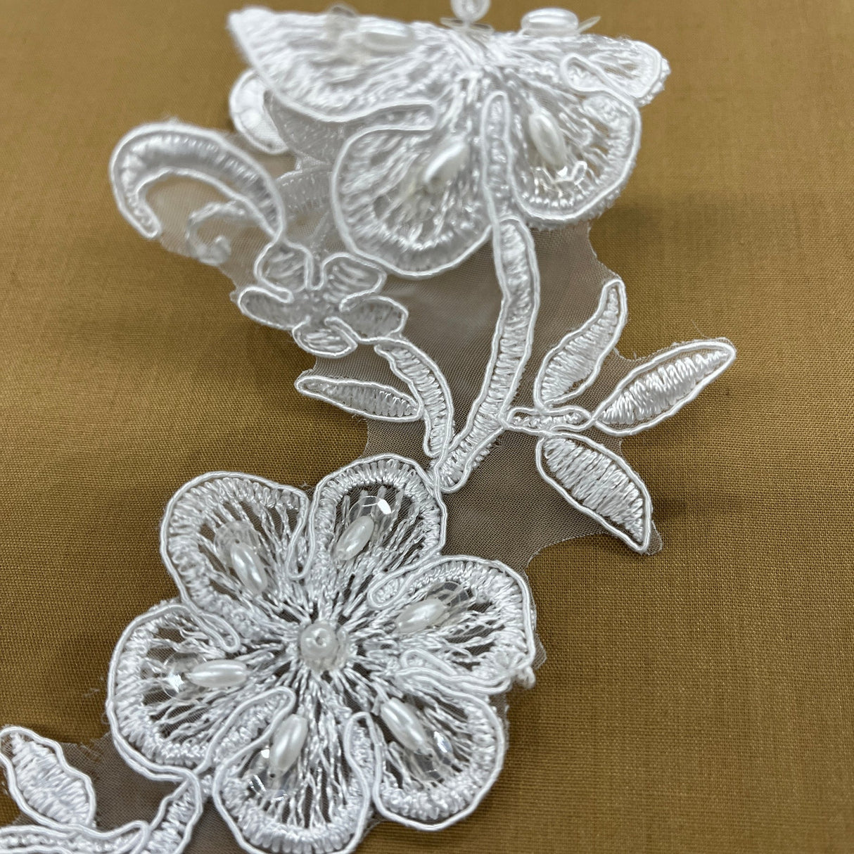 1 Pair Beaded & Corded Lace Applique 10" x 2" Each Side