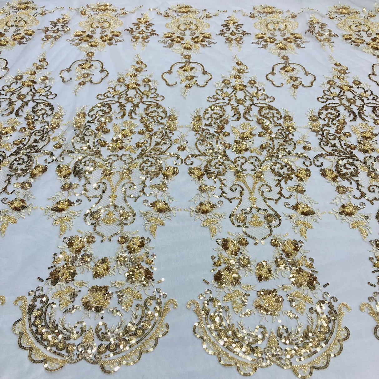 1 Yard Beaded Lace Fabric Embroidered on Polyester Net Mesh Lace, 52" Wide, Premium USA Quality GD 210907