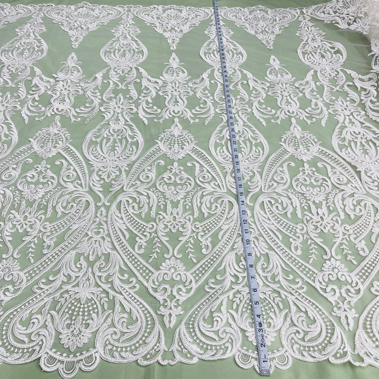 1 Yard Corded Bridal Lace Fabric, Embroidered on Polyester Net Mesh, 52" Width,Elegant Fabrication for Gowns & Decor