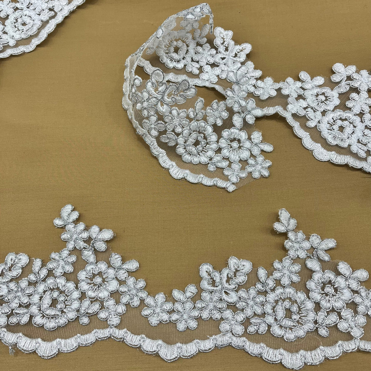 1 Yard Exquisite Corded Lace Trimming Embroidered on Polyester Net Mesh for Bridal and Special Occasions 4 Inch Width