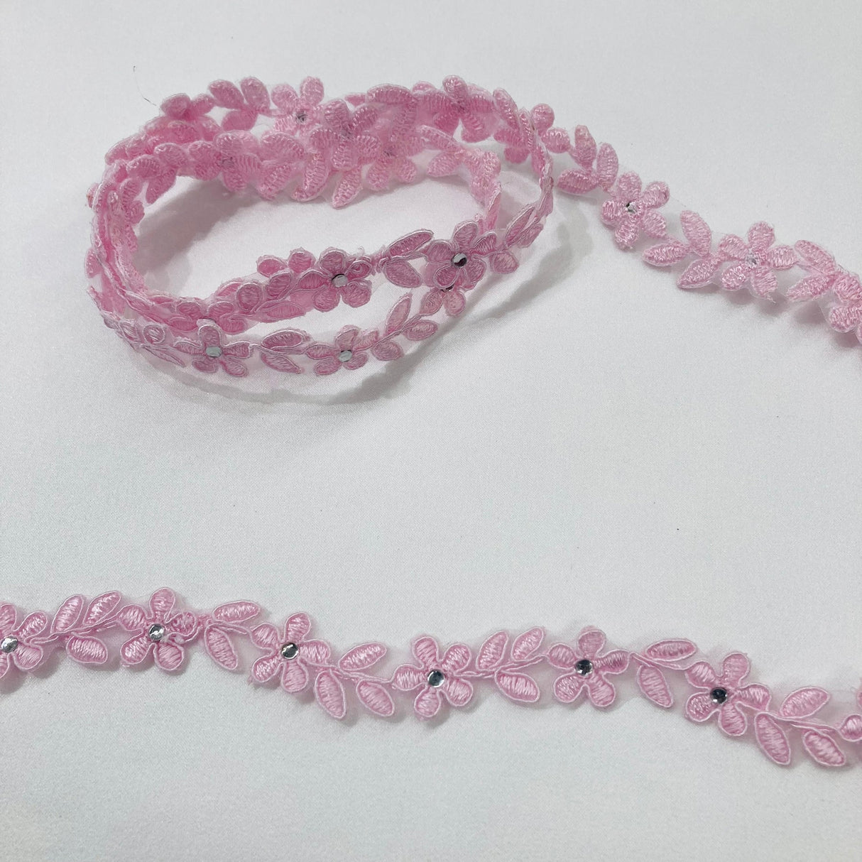 1 Yard Beaded Lace Trimming on Organza | 0.5" Wide | Decorative Beaded Trim for Bridal, Eveningwear & Dance Costumes