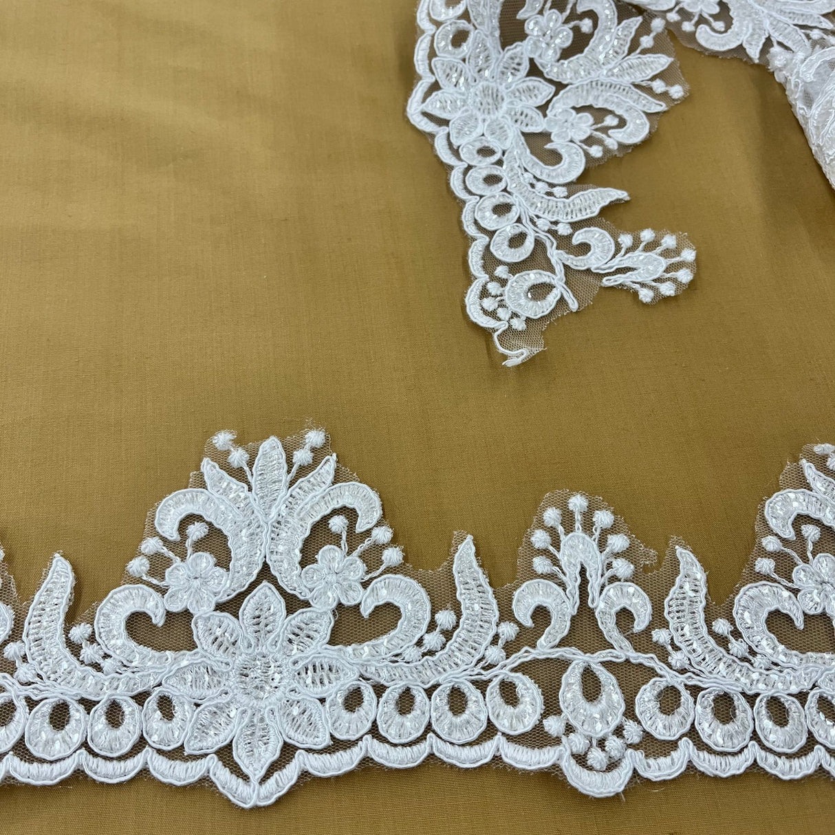 1 Yard Floral Beaded Corded Lace Trim 3.5" Wide Embroidered 100% Polyester Mesh for Special Dresses