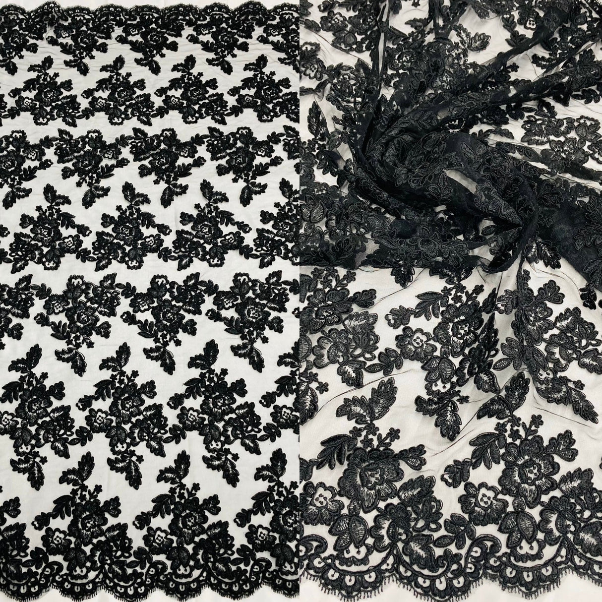 1 Yard Corded Bridal Lace Fabric Embroidered Elegant Mesh Dress 51" Width