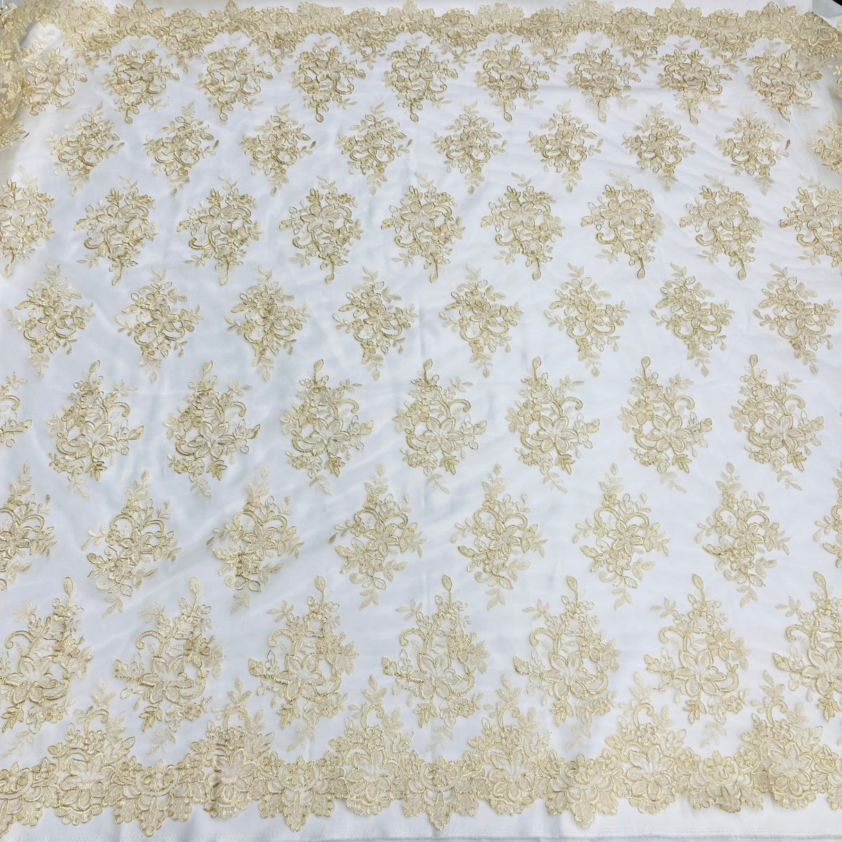 1 Yard Corded Bridal Lace Fabric Embroidered Elegant Mesh Dress 54" Width