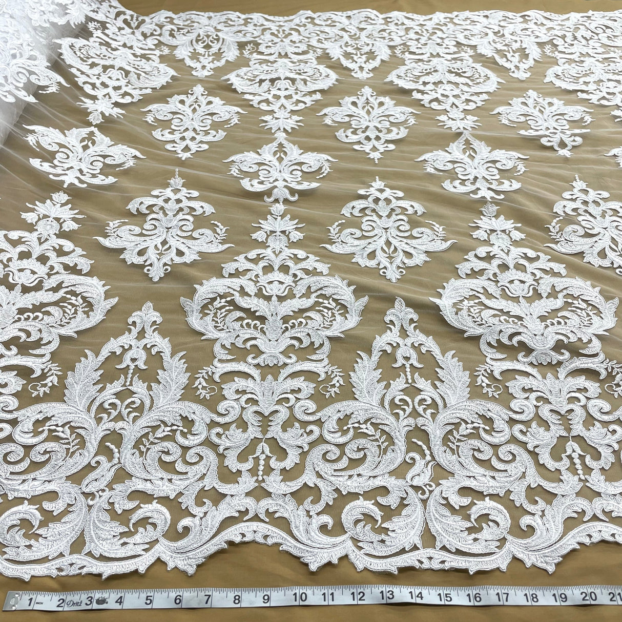 1 Yard Magnificent Gold Corded Bridal Lace Fabric on 100% Polyester Net Mesh 54 inch Width