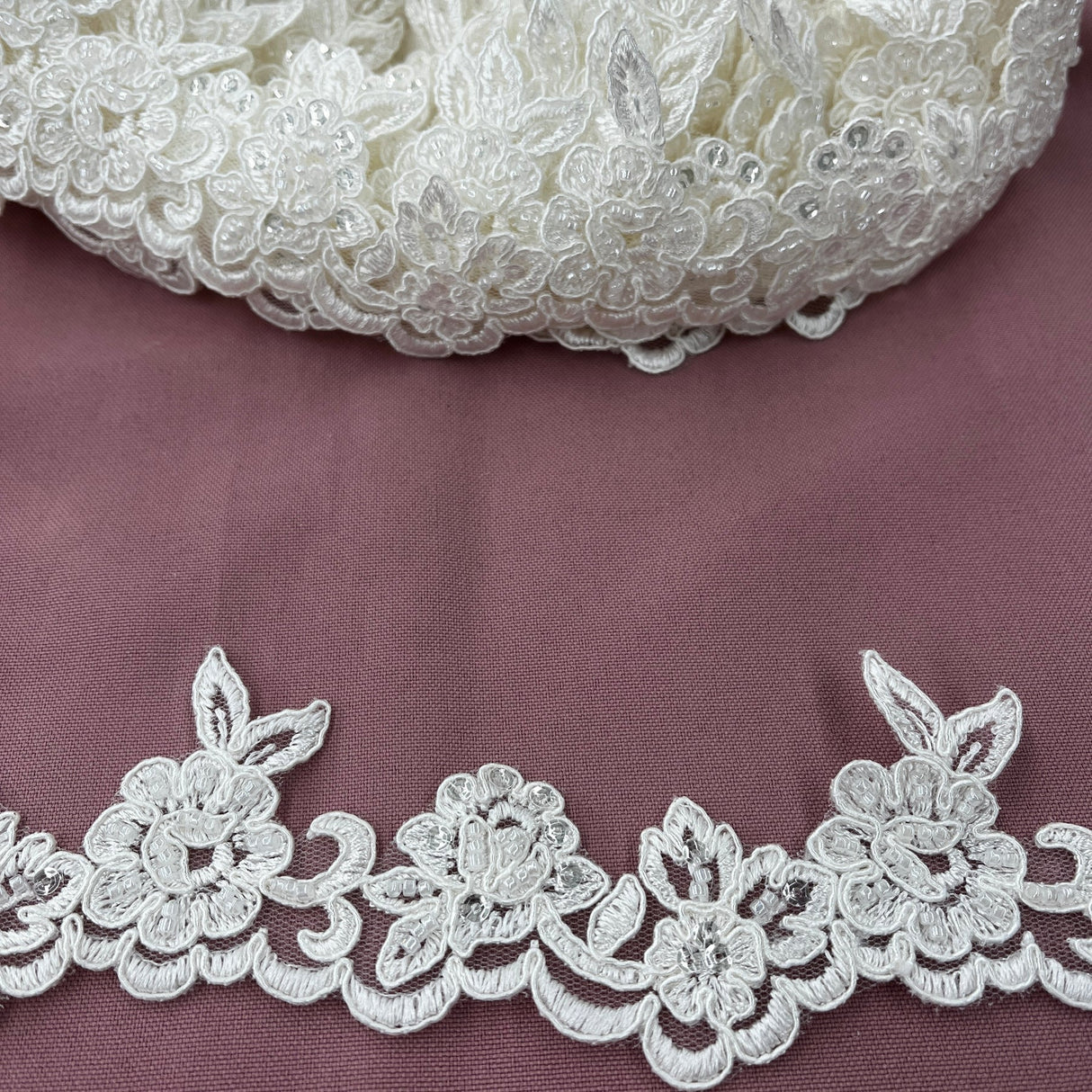 1 Yard Luxury Beaded & Corded Lace Trimming Embroidered on Polyester Net Mesh for Bridal and Special Occasion Dresses 2 Inch Width