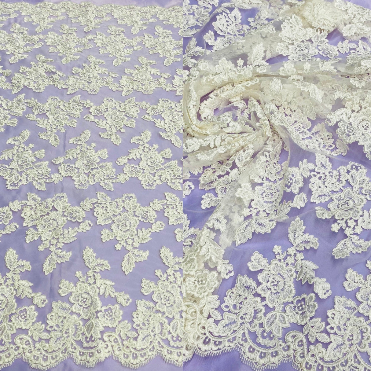 1 Yard Corded Bridal Lace Fabric Embroidered Elegant Mesh Dress 51" Width