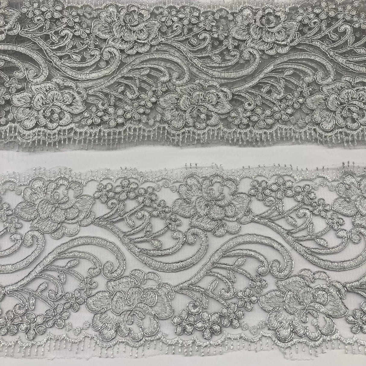 1 Yard 4″ Wide Corded Double Sided Lace Trimming on 100% Polyester Net Mesh