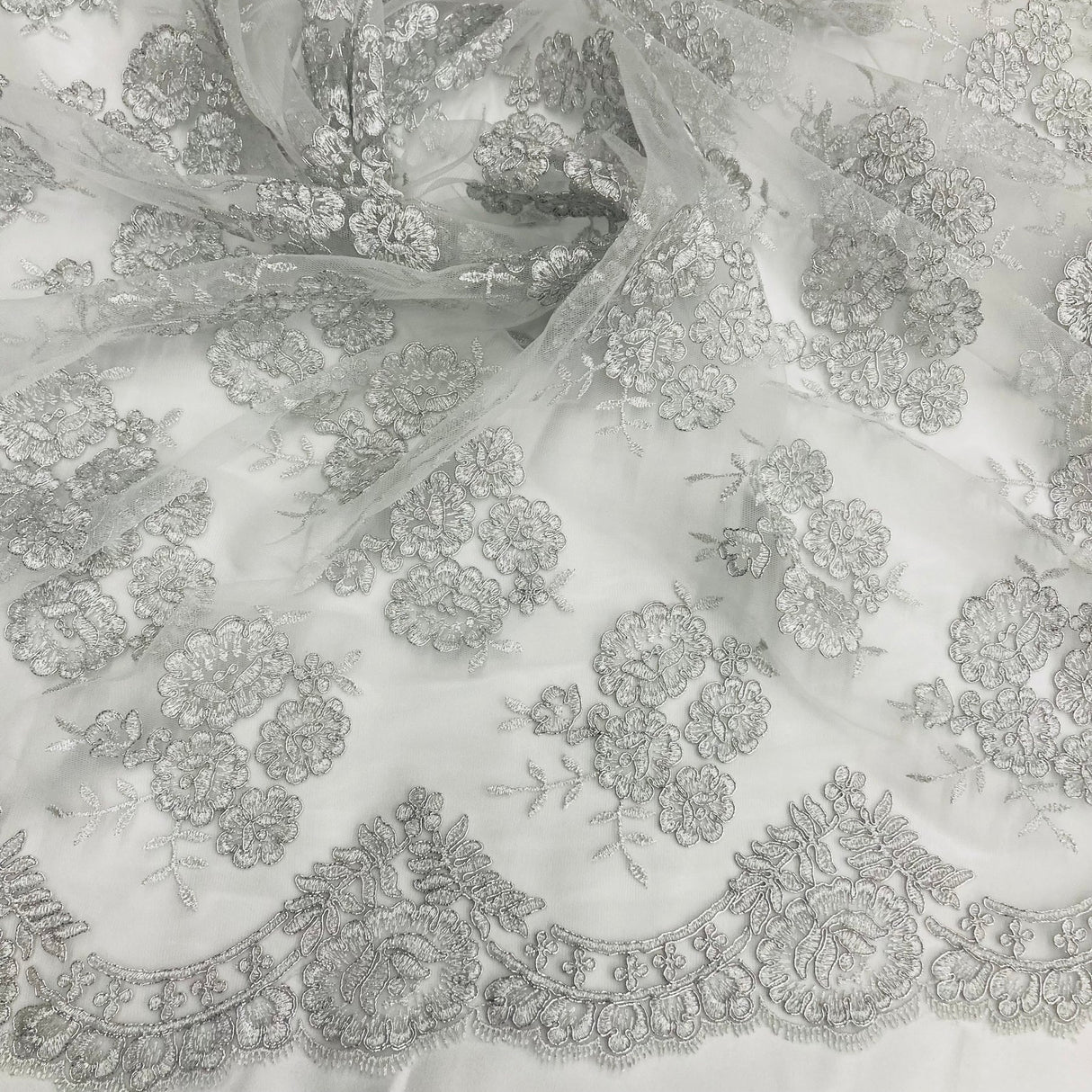 1 Yard Elegant Corded Lace Fabric Embroidered Bridal Mesh for Dresses 50" Width