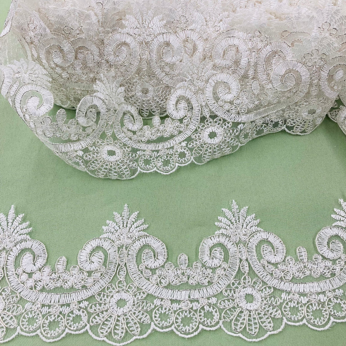 1 Yard Premium Corded Lace Trimming Embroidered Polyester Net Mesh for Gowns 4 Inch Width