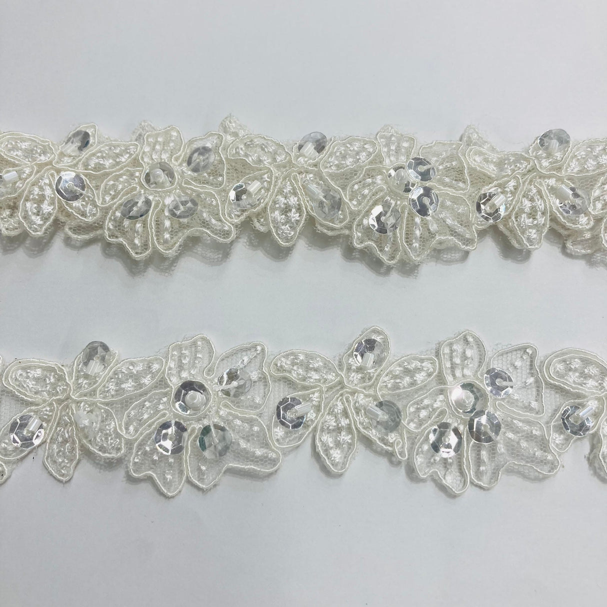 1 Yard Handmade Beaded and Corded Lace Trimming Embroidered on Polyester Net Mesh for Dresses 1.5 Inch Width