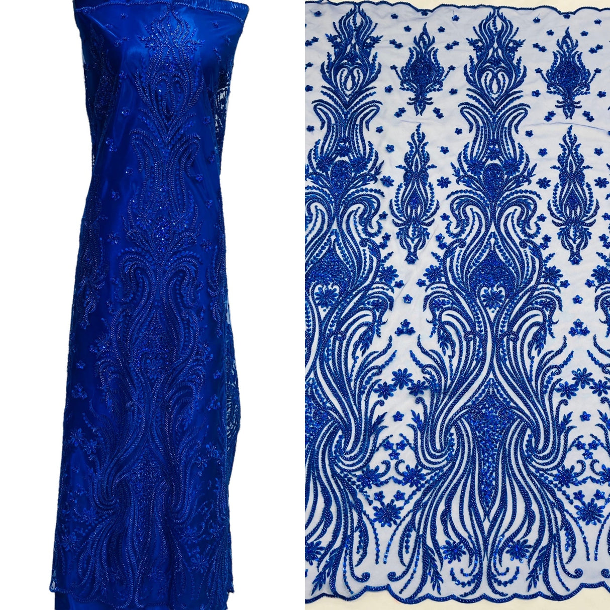 1 Yard Beaded Lace Fabric GD 114, 52" Embroidered Polyester Net Mesh Fabrication