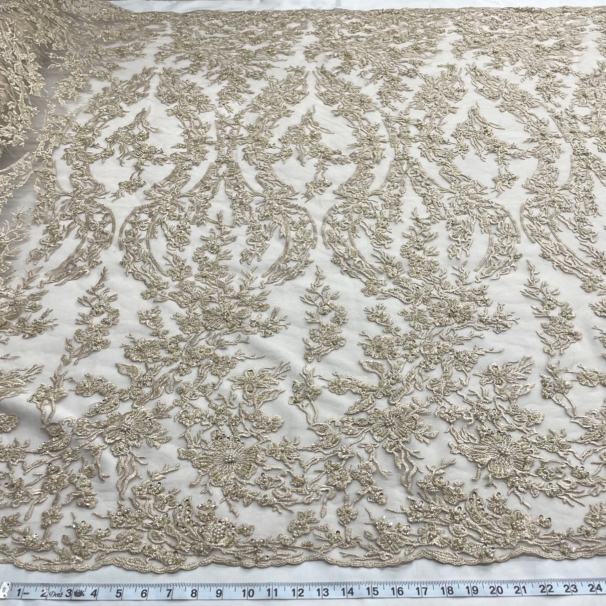 1 Yard Luxurious Beaded Lace Fabric Embroidered on Polyester Net Mesh for Couture Dresses 54" Width