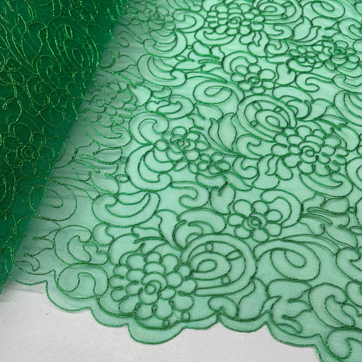 1 Yard Sky Blue Corded Bridal Lace Fabric Embroidered Polyester Net Mesh 53 Inch Width